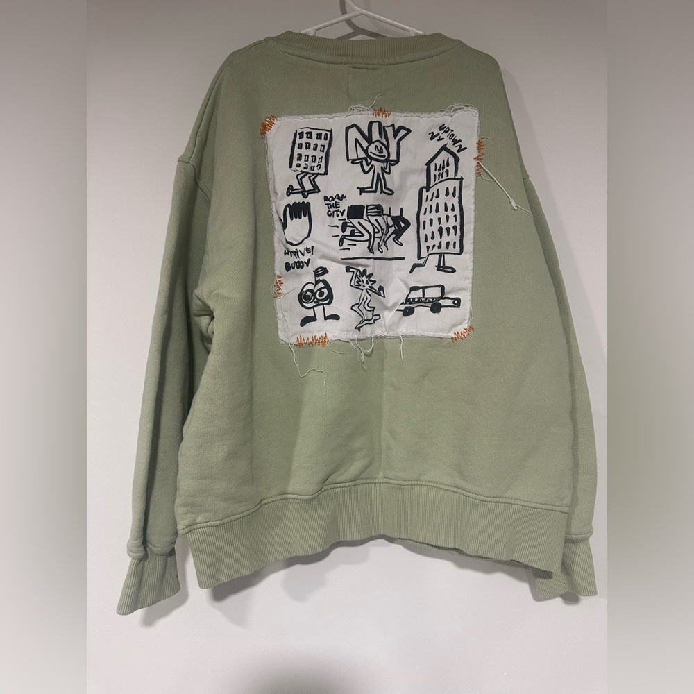 Zara Kids Oversized Sweatshirt Uptown NY Patch Green Sz 11-12 - Picture 3 of 6